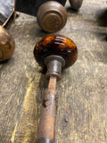 Antique brown marble-swirl Door Knob Set Bennington? Porcelain Spindle Art Deco