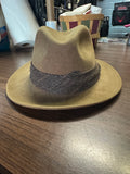 Vintage Olive Felt Fedora Hat with Plaid Band for Unisex Adults - Pre-owned