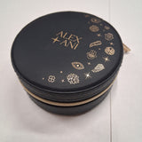 Alex and Ani Classic Symbols Travel Jewelry Case Navy Blue Round Zippered Box