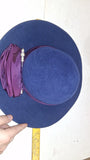 Vintage Betmar NY Wool Felt Wide Brim Hat  Blue Purple Satin Pearl Accent