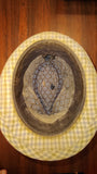 Vintage Plaid Trilby Fedora Hat Green Gray Checkered Gingham with Feather
