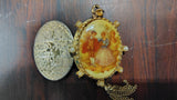 Vintage Fragonard Courting Couple Porcelain Gold Tone Locket Tassel Pendant