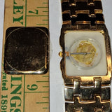 Vintage Geneva Mens Gold Tone Quartz Watch Case Part Repairs Textured Dial