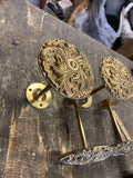 Set of 2 Brass Curtain Tiebacks Floral Scroll Holdbacks Brass Victorian Art Deco
