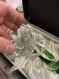 Crystal Rose Long Stem Green Glass Mirror Original Box Collectible forever Valen