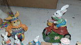 Vintage Easter Figurine Lot 15 Pc Resin Porcelain Bells Jubilee Bunny Family Box
