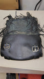 Vtg Black Leather Motorcycle Tool Bag Studded Fringe Biker Fork Handlebar Pouch