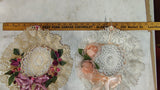 2 Vtg Shabby Chic Crochet Doily Bonnet Hat Wall Hanging Flower Lot 1980s