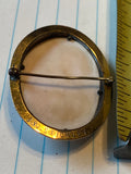 Antique Shell Cameo Pendant Brooch Jewelry Ornate Hand Hammer Frame JW Stickley