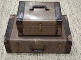 Vtg Suitcase Set 2pc Tweed Nested Luggage Faux Alligator Trim Mid Century Old