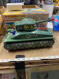 Vintage Taiyo M-4 Sherman Combat Tank battery-operated litho tin toy Japan Box 2