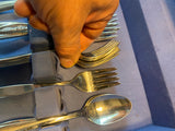 Vtg Stainless Steel Silverware Set Wooden Box Insico Mid modern 50's Flatware
