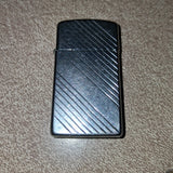 Vintage 1989 Zippo Slim B V Diagonal Slash Lines Chrome Pocket Lighter