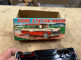 50's Promo Ford Fairlane Wagon Tin Friction Toy Litho Orig Box Bandai Minty Rare