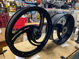 Mag Wheels billet Chopper 5.5x18 2.25x21 Softail 3/4 Wrinkle Black Custom Wide G
