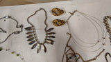 Vintage Costume Jewelry Lot Estate Necklaces Earrings Green Gold Silver Tone
