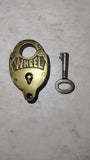 Vintage Brass Wheel Padlock Heart Shape Antique Lock With Key Working