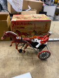 vintage 50s German "Arabian" wind-up harness racing trotter Sulky toy Box Minty