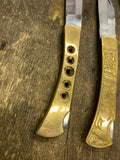 Vintage Brass Pocket Knifes 4" Folding Egyptian hieroglyphics Lockback Blade Lot