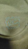 Vtg 1950s 1960s Moss Green Velour Imported Fur Felt Pillbox Hat Veil Bow