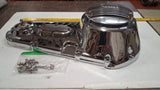 Harley 4-Speed V-Twin Vented Chrome Outer Primary Cover Set w/ MOON Derby & Joke