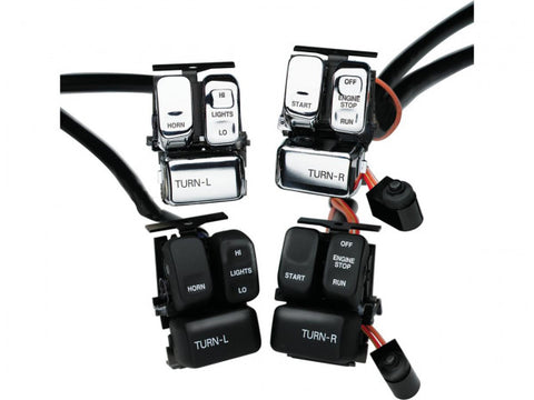 96-up Ergonomic Handlebar Switch Kit Left and Right Side, Chrome Switches with International Symbols