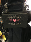 LADIES COWHIDE 8"X 5" PINK TRIBAL HEART CLIP BAG 001400