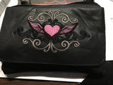 LADIES COWHIDE 8"X 5" PINK TRIBAL HEART CLIP BAG 001400