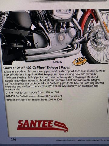 Santee 50 Caliber Custom Exhaust Pipes 2004-2006 sportster Usa With Heat Shields
