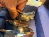 Vtg Stainless Steel Silverware Set Wooden Box Insico Mid modern 50's Flatware