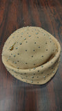 Vtg 1940s Merrimac Hat Corp 100% Wool Beret Studded Beaded Tan Taupe Fascinator