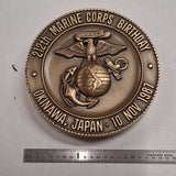 1987 USMC Marine Corps 212th Birthday Okinawa Japan Brass Paperweight Medallion