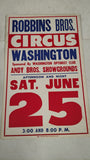 1949 Robbins Bros Circus Poster Washington June 25 Central Show Printing 22"