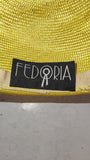 Vintage 1990s Fedoria Yellow Straw Wide Brim Sun Fedora Hat Black Trim