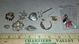 Vintage Costume Jewelry Lot Faux Opal Brooch Heart Pins Celestial Charms Earring