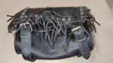 Vtg Black Leather Motorcycle Tool Bag Studded Fringe Biker Fork Handlebar Pouch