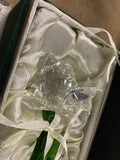 Crystal Rose Long Stem Green Glass Mirror Original Box Collectible forever Valen