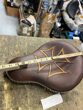 larosa Brown Leather Solo Motorcycle Seat Iron Cross Braided Harley Chopper spri