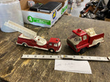 Vintage Toy Fire Trucks Lot of 2 Diecast Ladder Pumper Red White Tootsie Japan