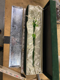 Crystal Rose Long Stem Green Glass Mirror Original Box Collectible forever Valen