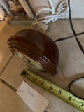 Vintage Warren Telechron Electric Alarm Clock Wood Convex Glass Round Works!