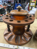 Vintage Wooden Tobacco Pipe Stand Rack Ribbed Amber Humidor  10 Pipe Holder 40's