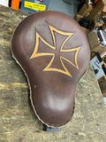 larosa Brown Leather Solo Motorcycle Seat Iron Cross Braided Harley Chopper spri