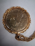 Vtg 1972 Eisenhower Ike Dollar Coin Pendant Necklace Gold Tone Rope Bezel 24"