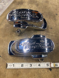 Harley OEM Logo Chrome Rear Axle Covers Pair 44346-06 Dyna FXD Street Bob Glide