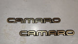 Vintage OEM Chevy Camaro Gold Metal Badges Pair 7-5/8" Emblems Lot 82-92
