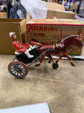 vintage 50s German "Arabian" wind-up harness racing trotter Sulky toy Box Minty