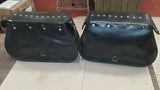 Universal Studded Black Synthetic Leather Motorcycle Saddlebags Eagle Bolt On