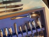 Vtg Stainless Steel Silverware Set Wooden Box Insico Mid modern 50's Flatware