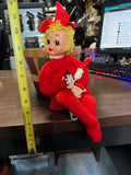Vintage Christmas Elf Doll Figurine with Plug-In Candle Light 9in Red Felt